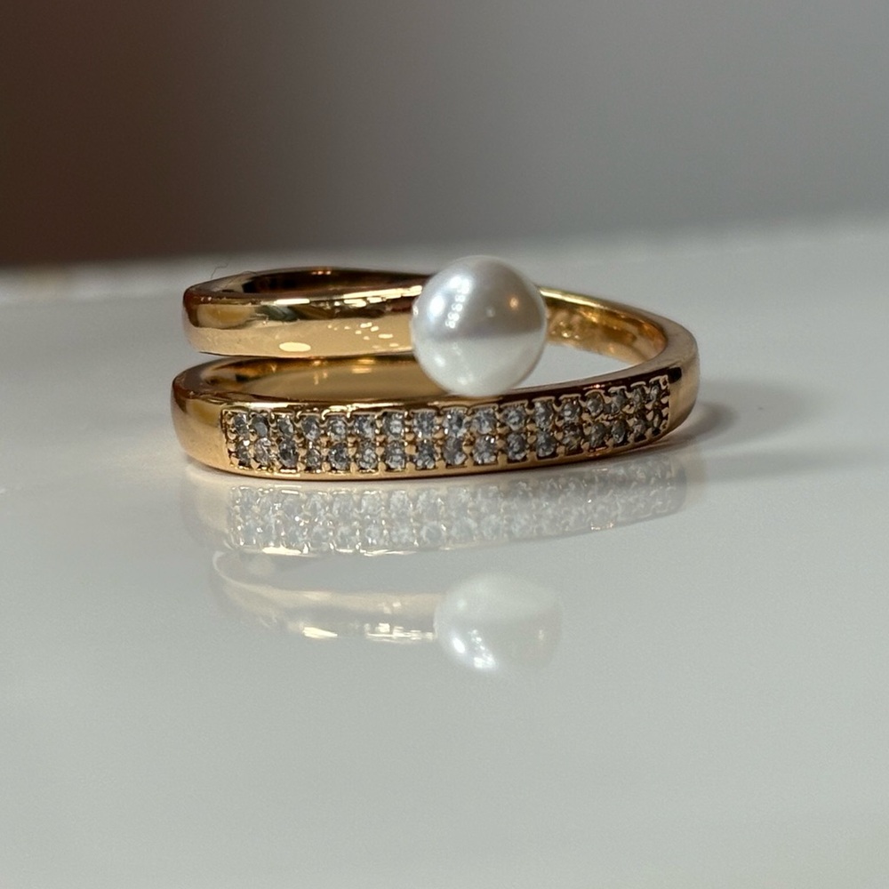 Gold and Pearl Accent Ring NEW Adjustable Size
